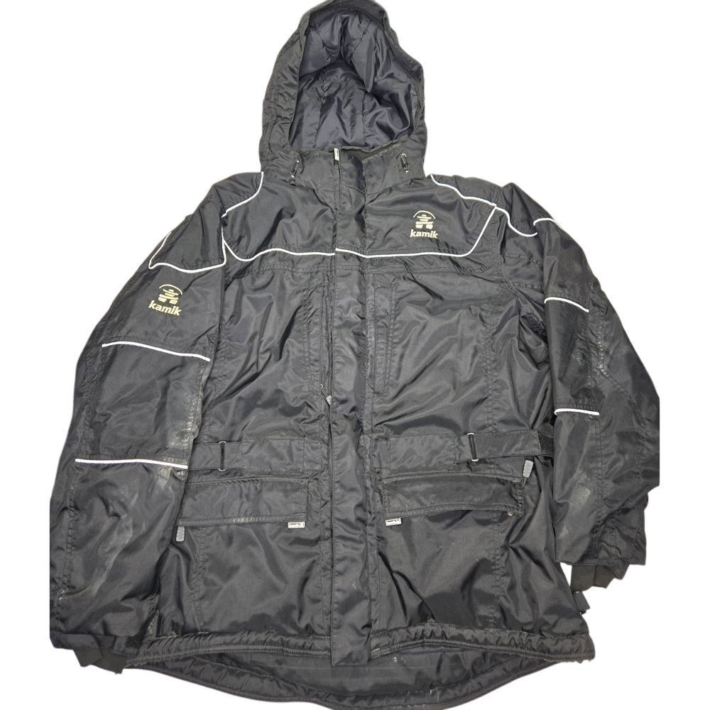 Kamik Winter Parka Ski Jacket Waterproof Reflective Black Gray Mens XXL Tall